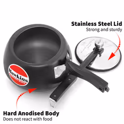 Hawkins Contura Black 3.5 Litre Pressure Cooker, Hard Anodised Cooker, Handi Cooker, Black (CB35)