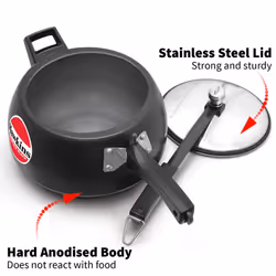 Hawkins Contura Black 4 Litre Pressure Cooker, Hard Anodised Cooker, Handi Cooker, Black (CB40)