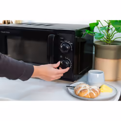 Russell Hobbs 17L Small Microwave Black Manual Textures 700W with 5 Power Levels & 30 min Timer, Defrost Function & Easy Clean, RHM1725B
