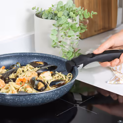 Russell Hobbs Nightfall Stone Frying Pan Set ? Smart Clip Non-Stick Pans, 20cm, 24cm, 28cm, Stay Cool Detachable Handle, Oven to Hob to Table Cooking,