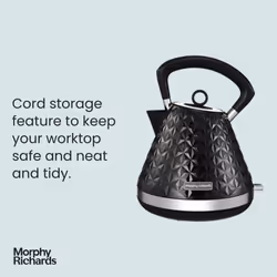 Morphy Richards Vector Pyramid Kettle, 1.5L 3kW Rapid Boil, Anti Limescale Filter, Boil Dry Protection, Water Window, Pull Ring Removeable Lid, 360