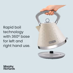 Morphy Richards Vector Pyramid Kettle, 1.5L, 3kW Rapid Boil, Anti Limescale Filter, Boil Dry Protection, Water Window, Pull Ring Removeable Lid, 360