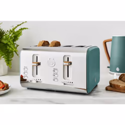 Swan ST14620GREN Nordic 4-Slice Toaster with Defrost/Reheat/Cancel Functions, Cord Storage, 1500W, Green
