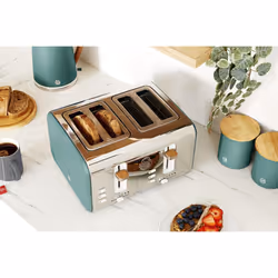 Swan ST14620GREN Nordic 4-Slice Toaster with Defrost/Reheat/Cancel Functions, Cord Storage, 1500W, Green