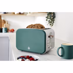 Swan ST14610GREN Nordic 2-Slice Toaster with Defrost/Reheat/Cancel Functions, Cord Storage, 900W, Green