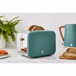 Swan ST14610GREN Nordic 2-Slice Toaster with Defrost/Reheat/Cancel Functions, Cord Storage, 900W, Green
