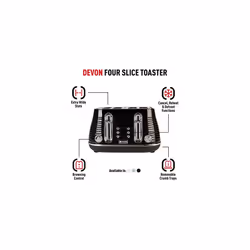 Haden Devon Black Toaster 4 Slice - Dual Control Browning Settings - 4 Slice Toaster with Wide Slots - Black Toaster with Defrost, Reheat And Cancel