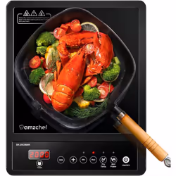 AMZCHEF Single Induction Hob, Portable Induction Hob, 10 Temperature Settings and Power levels from 300W to 2000W, Black Fros ...