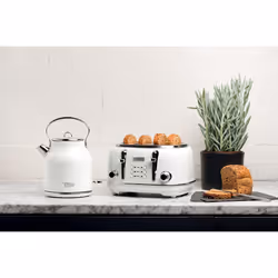 Haden Heritage White Kettle ? 1.7L Stylish Retro Stainless Steel Kettle with Rapid Boil Technology, Cordless Design, Perfect for Tea, Coffee, and
