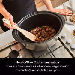 Morphy Richards 6.5L Sear and Stew Slow Cooker, Dishwasher Proof Non Stick Aluminum Pot, Cool Touch Handles, Matte Black and Rose Gold, 461016
