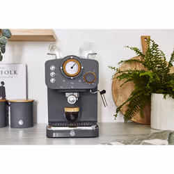 Swan SK22110GRYN Nordic Espresso Coffee Machine with Milk Frother, Steam Pressure Control, 1.2L Detachable Water Tank, 1100W, Nordic Slate Grey