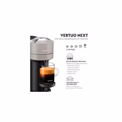 Nespresso Vertuo Next XN910B40 Coffee Machine, Light Grey, by KRU, Plastic, 1500 W, 1.1 liters