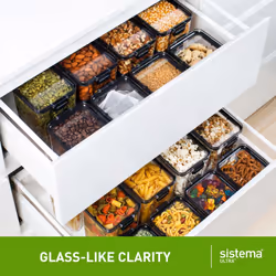 Sistema Ultra Square Airtight Pantry Storage Containers | Assorted Capacity Food Storage Solution | Stackable | Locking Clips | BPA-Free | Clear with