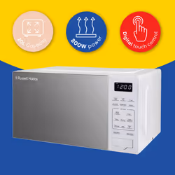 Russell Hobbs Touch Control Digital Solo Microwave 20L 800W with 10 Power Levels, 6 Auto Cook Menus, Defrost Control, Clock & Timer RHMT2005-M