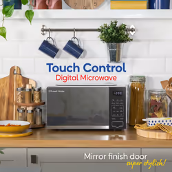 Russell Hobbs Touch Control Digital Solo Microwave 20L 800W in Silver with 10 Power Levels, 6 Auto Cook Menus, Defrost Control, Clock & Timer