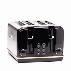 Haden Salcombe Black 4 Slice Toaster - Dual Browning Control, Retro Design, Wide Slot Toaster - Stainless Steel Housing - Sel ...