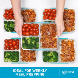 Sistema TO GO Multi Split Meal & Food Prep Containers | 820ml | School Lunch Boxes with Dividers & Clips | BPA-Free | 5 Count
