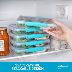 Sistema TO GO Multi Split Meal & Food Prep Containers | 820ml | School Lunch Boxes with Dividers & Clips | BPA-Free | 5 Count
