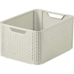 Curver Style Rattan Effect Kitchen, Living room, Bathroom, Bedroom, Utility Large Rectangular Storage Basket 30 Litres - White