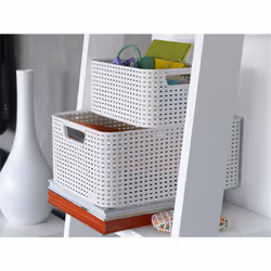 Curver Style Rattan Effect Kitchen, Living room, Bathroom, Bedroom, Utility Large Rectangular Storage Basket 30 Litres - White