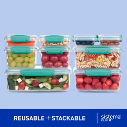 Sistema KLIP IT Food Storage Containers | Airtight & Stackable Meal Prep Containers with Lids | School Lunch Boxes & Snack Boxes | BPA-Free | 18 Count
