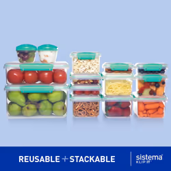 Sistema KLIP IT Food Storage Containers | Airtight & Stackable Meal Prep Containers with Lids | School Lunch Boxes & Snack Boxes | BPA-Free | 28 Count