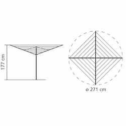 Brabantia 40m Essential Rotary Washing Line (Metallic Grey) Collapsible Umbrella System, 4 Arm Outdoor Clothes Dryer + 35mm Plastic Ground Tube