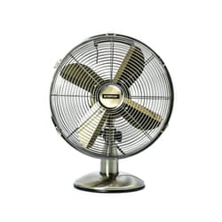 Status S12ADESKFAN1PKB Oscillating Antique Brass Desktop Fan, 12"