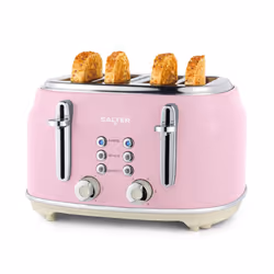 Salter Retro Pink 4-Slice Toaster ? Wide Slots, 6 Browning Levels, Defrost, Reheat, Cancel Functions, Removable Crumb Tray, E ...