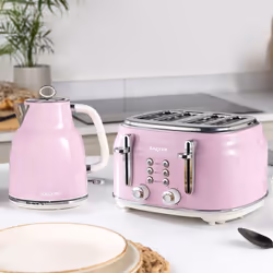 Salter Retro Pink 4-Slice Toaster ? Wide Slots, 6 Browning Levels, Defrost, Reheat, Cancel Functions, Removable Crumb Tray, Extra Thick Bread,