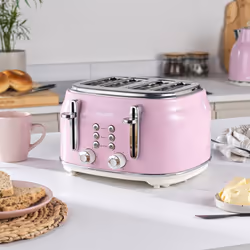 Salter Retro Pink Kettle & Toaster Set ? 1.7L Fast Boil Kettle with Removable Limescale Filter, 4-Slice Wide Slot Toaster for Thick Bread/Bagels, Blue