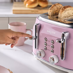 Salter Retro Pink Kettle & Toaster Set ? 1.7L Fast Boil Kettle with Removable Limescale Filter, 4-Slice Wide Slot Toaster for Thick Bread/Bagels, Blue