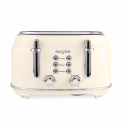 Salter EK5739CRM Retro 4-Slice Toaster ? ?Wide Slots, 6 Browning Levels, Defrost, Reheat, Cancel Functions, Removable Crumb T ...
