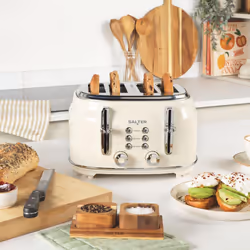 Salter EK5739CRM Retro 4-Slice Toaster ? ?Wide Slots, 6 Browning Levels, Defrost, Reheat, Cancel Functions, Removable Crumb Tray, Extra Thick