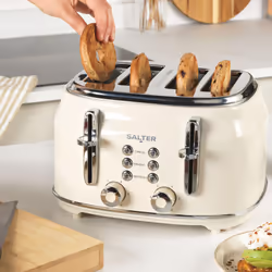 Salter EK5739CRM Retro 4-Slice Toaster ? ?Wide Slots, 6 Browning Levels, Defrost, Reheat, Cancel Functions, Removable Crumb Tray, Extra Thick