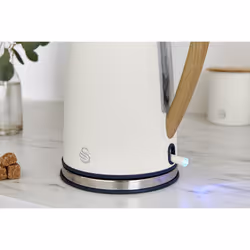 Swan SK14610WHTN Nordic Jug Kettle, Wood Effect, Soft Touch, 1.7L 3KW, Matte Cotton White