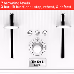 Tefal Loft 4-Slot Toaster with Extra-Wide Slots, Adjustable Browning, Defrost & Reheat Functions, Removable Crumb Tray, High Lift Lever, Classic