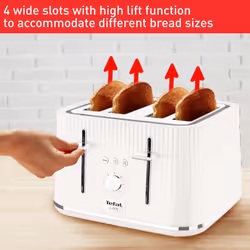 Tefal Loft 4-Slot Toaster with Extra-Wide Slots, Adjustable Browning, Defrost & Reheat Functions, Removable Crumb Tray, High Lift Lever, Classic