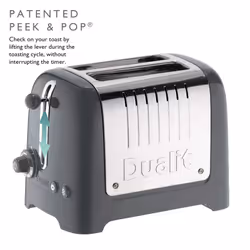 Dualit 2 Slice Lite Toaster | 1.1kW Toasts 60 Slices an Hour | Polished with High Gloss Grey Trim | Bagel & Defrost Settings | 36 mm Wide Slots |