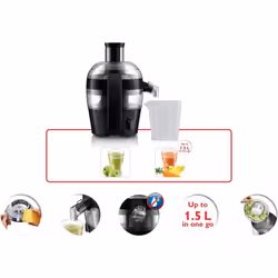 Philips Viva Collection Compact Juicer, 1.5 Litre, 500 Watt, Quick Clean Technology, Drip Stop, Dishwasher Safe Parts, See-through Pulp Container,