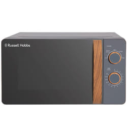 Russell Hobbs RHMM713G 17 L 700 W Scandi Compact Grey Manual Microwave with 5 Power Levels, Wood Effect Handle & Dials, Timer, Defrost Setting, Easy