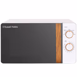 Russell Hobbs RHMM713 17 L 700 W Scandi Compact White Manual Microwave with 5 Power Levels, Wood Effect Handle & Dials, Timer ...