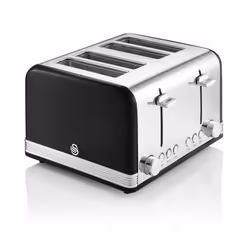Swan ST19020BN Retro 4-Slice Toaster with Defost/Reheat/Cancle Functions, Cord Storage, 1600W, Retro Black