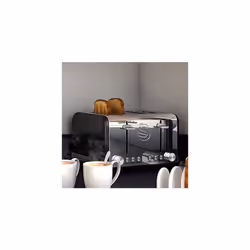 Swan ST19020BN Retro 4-Slice Toaster with Defost/Reheat/Cancle Functions, Cord Storage, 1600W, Retro Black