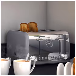Swan ST19020GRN Retro 4-Slice Toaster with Defost/Reheat/Cancle Functions, Cord Storage, 1600W, Retro Grey