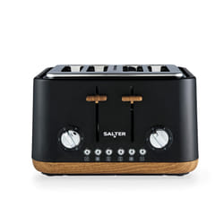 Salter EK5823BLK Toronto 4-Slice Toaster ? Wide Slots, 6 Browning Levels, Removable Crumb Tray, Defrost, Reheat, Cancel, Self-Centring Function,