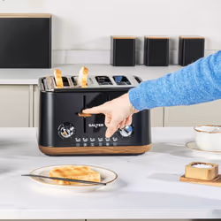 Salter EK5823BLK Toronto 4-Slice Toaster ? Wide Slots, 6 Browning Levels, Removable Crumb Tray, Defrost, Reheat, Cancel, Self-Centring Function,
