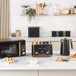 Salter EK5823BLK Toronto 4-Slice Toaster ? Wide Slots, 6 Browning Levels, Removable Crumb Tray, Defrost, Reheat, Cancel, Self-Centring Function,