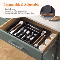 Lifewit Cutlery Drawer Organiser, Expandable Cutlery Tray for Kitchen Drawer, Adjustable Utensils and Silverware Holder, Plastic Flatware Spoons Forks