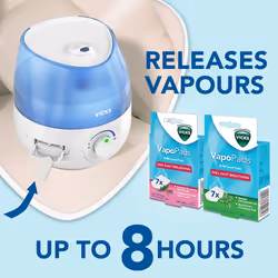 Vicks Mini Cool Mist ultrasonic humidifier - Adjustable mist control - 1.8 L Tank - Home use in bedrooms, offices, nurseries - Rooms to 15m2 - Quiet